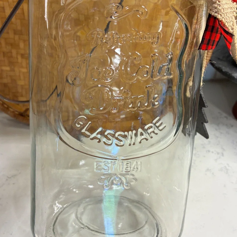 Lg Glass Decorative Jar Rustic Xmas Farmhouse Country Winter Cottage Primitive